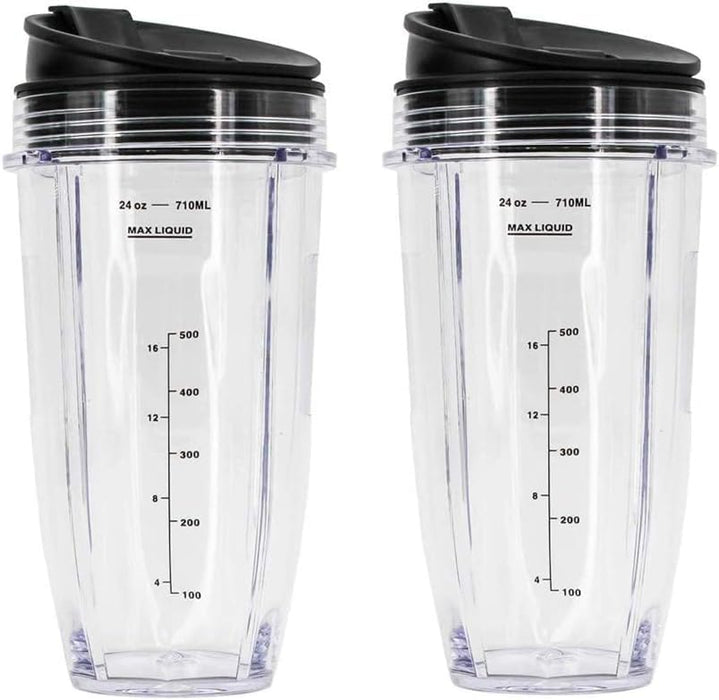 2 Pack 24OZ Blender Replacement Cups with Sip & Seal Lid for Nutri Ninja Auto-iQ 900W/1000W Series Modes and Duo Blenders Blade