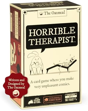 Exploding Kittens Horrible Therapist: Extra Horrible Edition 3-8 Players - Ages 17+ - 15 Minutes to Play - Comic Building Card Game - Ideal for Party, Family Game Night - White