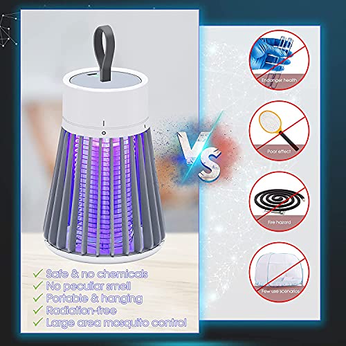 ELLASSAY Electric Bug Zapper for Indoor & Outdoor - Rechargeable Mosquito and Fly Killer Portable USB LED Purple Light Trap Have Security Grid Home, Bedroom, Backyard Camping Using, Grey