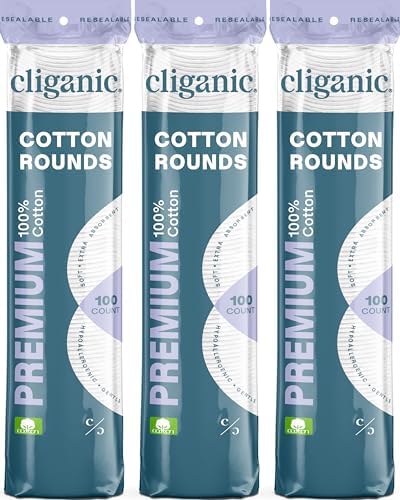 Cliganic Premium Cotton Rounds for Face (300 Count) - Makeup Remover Pads, Hypoallergenic, Lint-Free | 100% Pure Cotton (Packaging May Vary)