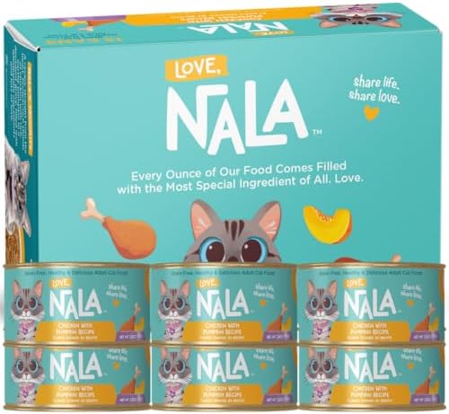 LOVE, NALA - Natural Adult Cat Wet Food - FLAKED Chicken with Pumpkin in Broth - Grain Free, Non-GMO, Prebiotic Fiber, Vitamins, Minerals - 12 Pack 2.4 lbs.