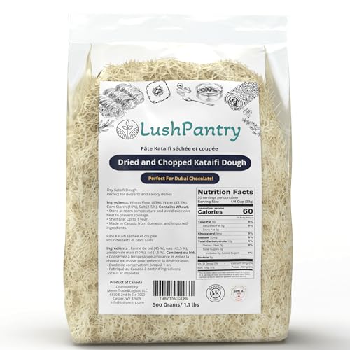 Lushpantry Kataifi Dough, Dried and Chopped for Dubai Chocolate, Kunafa & Baklava, Kataifi Shredded Fillo Dough 500 gr/ 1.1 lb