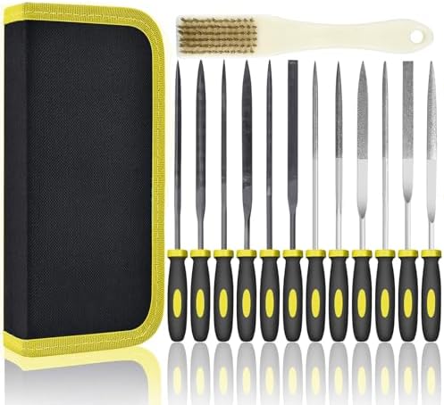 Small File Set, Needle Diamond Files 13PCS, 6pcs Jewlers Files & 6pcs Steel Files for Precision Metal File Work, Wood Files, Plastic Carving Tool with Steel Brush and Carry Case