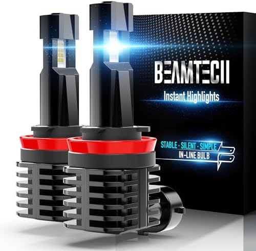 BEAMTECH H11 Bulb, H8 H9 Fog Light Bulb Fanless in Line 6500K Light Bulb Pack of 2