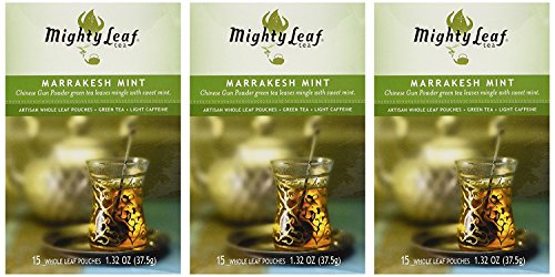 Mighty Leaf Tea Marrakesh Mint Green Tea, 15-Count Whole Leaf Pouches (Pack of 3)