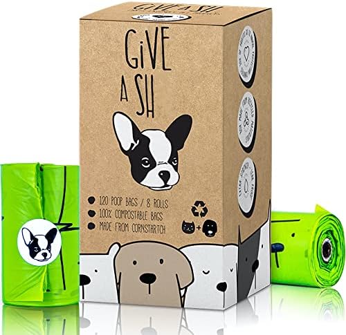 100% Certified Home Compostable Dog Poop Bags - 10% to Charity - ASTM D6400 & EN 13432 Compliant - 120 x Plant Based Compostable Poop Bags (8 Rolls)