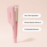 VODANA Professional Triple Flow Ceramic Hair Waver - Easy Beach Waves with Embedded Double Barrel Wave Iron. Experience Instant Heat, Long-Lasting Performance, and Quick Heat (1.25 inch, Pink Vanilla)