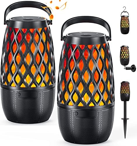 Outdoor Speakers Waterprrof, Birthday Gift Ideas for Him Her, Portable Bluetooth Speaker with Lights, Multi-Sync Wireless Speaker for Patio/Yard/Pool/Porch, Wall Mount&Stake&Hook Inc. (Black)