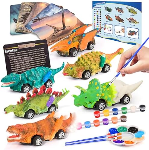 faentwc Dinosaur Painting Toys for Kids 5-7: 2 in 1 Dino Arts Painting Kits and Pull Back Cars Toy for Boys 4 5 6 7 8 9 10 Year Old Art & Craft Set for Girl DIY Easter Birthday Gifts for Kid Age 3-12