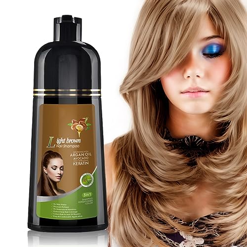 Natural Hair Dye Shampoo 3 IN 1, Hair Color for Gray Hair Coverage, Hair Coloring Shampoo for Women, Color Shampoo Beard Dye for Men, Vegan Ammonia Free Hair Shampoo (Light Brown)