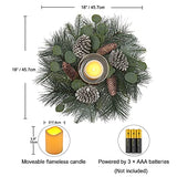 18" Christmas Wreath for Table Centerpieces Advent Wreath with Flameless Candles Table Wreath with Detachable Glass Holder Rusitc Christmas Candle Centerpieces Artificial Wreaths for Front Door Window