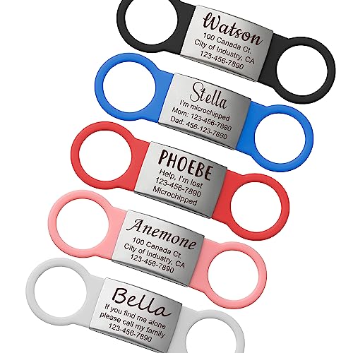 Anavia Slide On Silent Pet ID Tags Cat Dog Name Tags, Multi-Color Silicone Band Personalized Engraved Stainless Steel Tag, Customized Chew-Proof Quiet Dog Collar Tags (Large, Black)