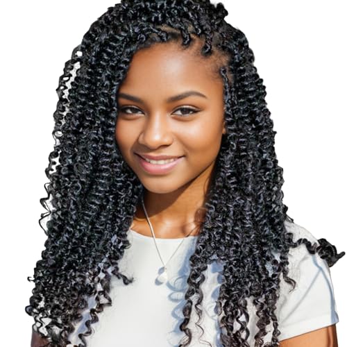 Dorsanee Passion Twist Hair 12 Inch 7 Packs Water Wave Crochet Hair Long Bohemian Curly Braiding Hair for Butterfly Locs, Faux Locs, Boho Style Spring Twist Crochet Braids (1B#)