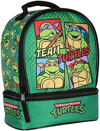INTIMO Nickelodeon Teenage Mutant Ninja Turtles Team Dual Compartment Lunch Box Bag - Green/TMNT, Standard
