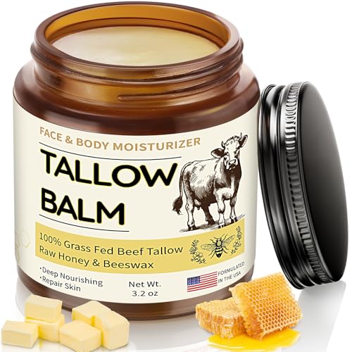 Veakoo Beef Tallow for Skin, Organic Whipped Tallow and Honey Balm, Grass Fed Beef Tallow Face Moisturizer, Natural Tallow Skin Care Cream Body Butter, Nourish and Soothe Dry Skin