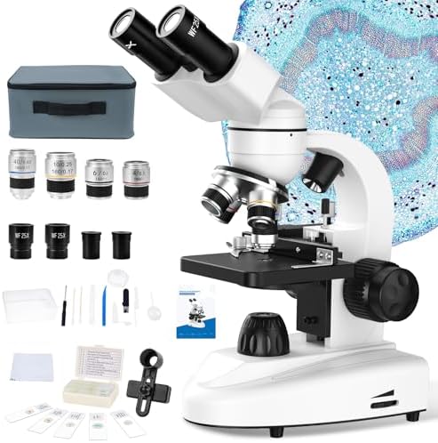 Binocular Compound Microscope for Adults and Kids - MAXLAPTER 40X-1000X Professional Microscope with Dual Mechanical Stage - Suitable for Students Lab School Home Education