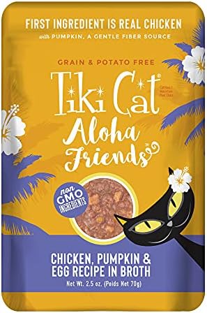 Tiki Cat Aloha Friends, Chicken, Pumpkin & Egg, Grain-Free & High Moisture, Wet Cat Food for All Life Stages 2.5 oz. Pouch (Pack of 12)