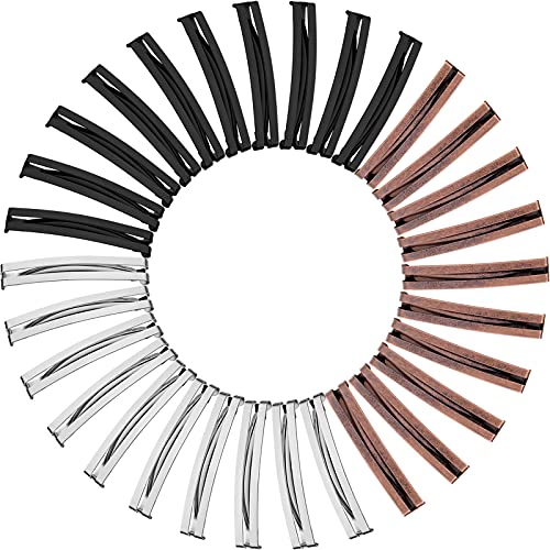 30 Pieces Hair Clip, Open Center Domed Metal Barrettes, Assorted Colors (Black, Brown, Silver), Universal Size, Lightweight, Durable, for Girls and Women