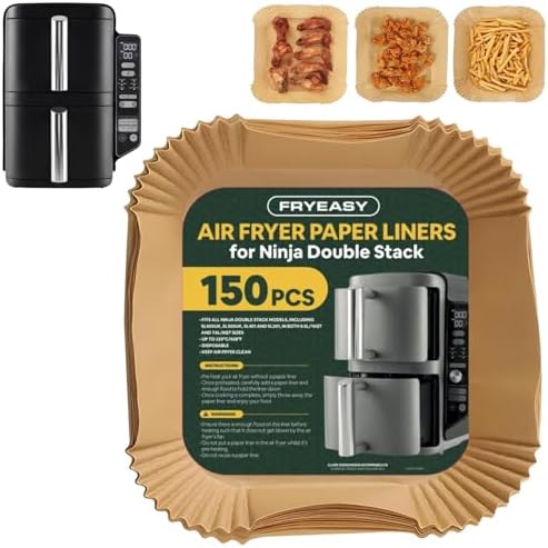 Air Fryer Liners for Ninja DoubleStack SL401 8-10QT: 150pcs Disposable Paper Liners, Compatible with Ninja SL401 and SL201 Double Stack by FryEasy