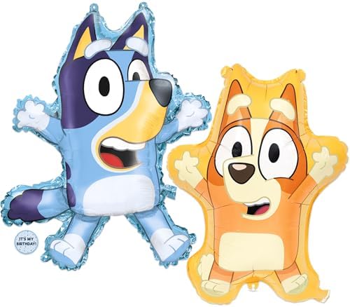Bluey and Bingo Balloons | Bluey Balloons | Large 28" Bluey Balloon and 25" Bingo Balloon | Sticker | Bluey Birthday Decorations and Party Supplies | Officially Licensed