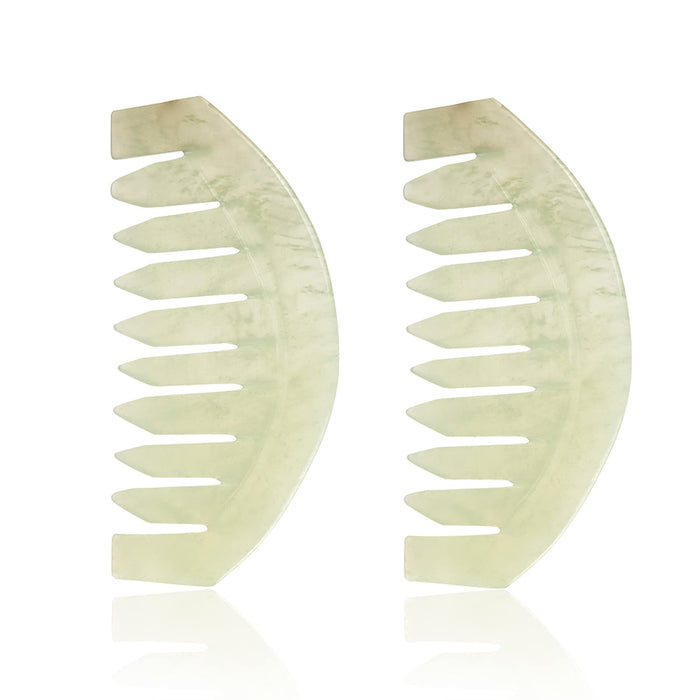 Janedream 2PCS Jade Stone Massage Comb Traditional Natural Jade Massager Acupuncture Head Therapy Trigger Point Treatment
