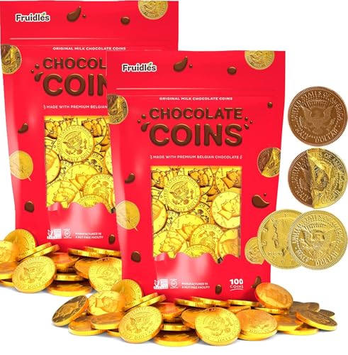 Milk Chocolate Coins, Gold Half Dollar Chocolate Coins, Made with Premium Belgian Chocolate, Nut Free, Non-GMO, Kosher Dairy (200 Coins)