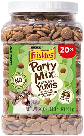 Purina Friskies Made in USA Facilities, Natural Cat Treats, Party Mix Natural Yums Catnip Flavor - 20 oz. Canister