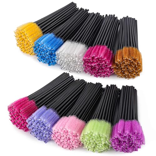 BTYMS 500 Pieces Disposable Mascara Wands Eyelash Brush Brow Brushes Applicators Lash Spoolies for Eye Lash Extension - Multi Color