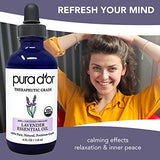 PURA D'OR Organic Lavender Essential Oil (4oz with Glass Dropper) 100% Pure & Natural Therapeutic Grade for Hair, Body, Skin, Aromatherapy Diffuser, Relaxation, Meditation, Massage, Home, DIY Soap