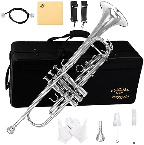Glory Bb Trumpet - Trumpets for Beginner or Advanced Student with Case, pair of gloves-Nickel