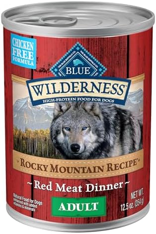 Blue Buffalo Wilderness Adult Wet Dog Food, High-Protein and Grain-Free, Made with Natural Ingredients, Rocky Mountain Recipe Red Meat Paté, 12.5-oz Can (12 count)