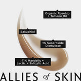 Allies of Skin Mandelic Pigmentation Corrector Night Serum: Mandelic, Lactic & Salicylic Acid, Hyaluronic Acid, Niacinamide, Bakuchiol, Rosehip & Tamanu Oils. Exfoliate & Target Uneven Skin Tone 1 oz
