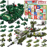 Kids Advent Calendar 2024 for Boys, 24 Days Christmas STEM Military Toys Building Blocks Countdown Calendar Gifts Box with 12-in-1 Tank & Fighter Plane Bricks Toys Set for Kids Teens Girls Boys Age 6+