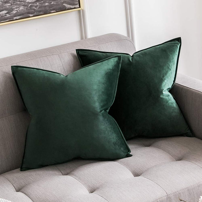 MIULEE Pack of 2 Decorative Velvet Throw Pillow Cover Soft Army Green Pillow Cover Solid Square Cushion Case for Christmas Sofa Bedroom Car 18x 18 Inch 45x 45cm