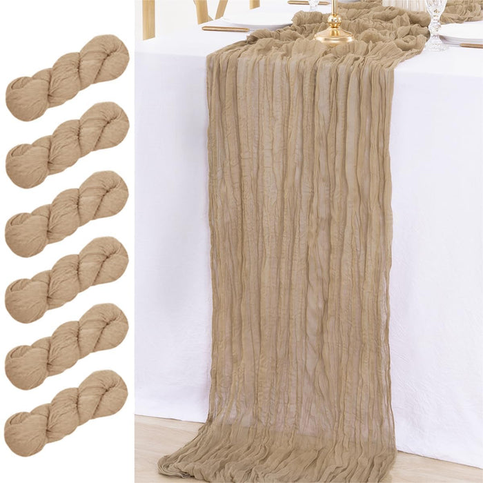 MLMW Fall Thanksgiving Table Runner Tan Cheesecloth Table Runner 13.3ft 6 Pack Nude Cheese Cloth Table Runner 160 inch Boho Rustic Gauze Table Runner for Wedding Party Fall Decor