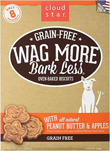 Cloud Star Wag More Bark Less Crunchy Grain Free Dog Treats, Peanut Butter & Apples, 14 oz. Box
