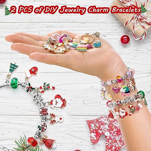 Howcow Christmas Advent Calendar Bracelets 2024, 24 Days Xmas Countdown Calendar with 2pcs DIY Charm Bracelets Kits, Christmas Surprise for Girls Kids Teens Adult Women