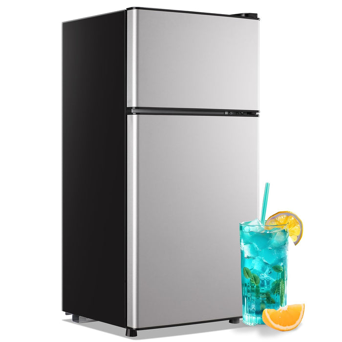 TACOOL Mini Fridge with Freezer 2.4 Cu.ft Mini Refrigerator Double Doors Dorm Fridge Compact 7 Modes Temp Suit for Apartment Bedroom Office Silver
