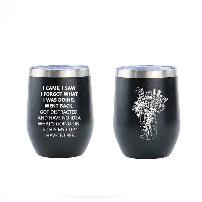 Eisfiel I Came I Saw I Forgot Tumbler, Funny Senior Citizens, Funny Sarcasti Gifts for Elderly Grandpa Grandma Wife Husband for Retirement Birthday Gift, Insulated Wine Tumblers 12oz-Black