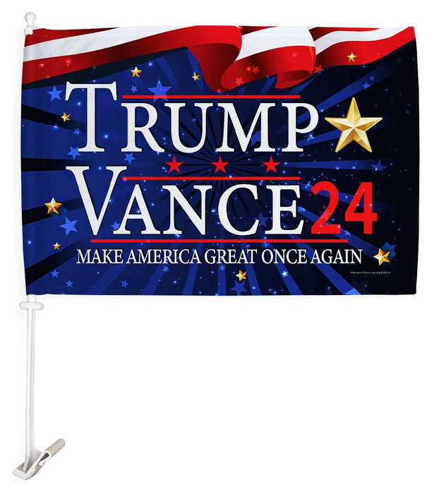 Ornament Collection Trump Vance Flag for Car Red Bandera para Carros Window Clip Pole Mount Kit Rally Shooting 2024 Poster President 47 Auto MAGA Sign Outdoor Decorations, Republican Gift Made in USA