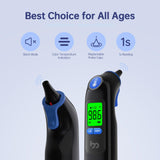 Femometer Family Ear Thermometer, Highly Accurate Ear Thermometer for Kids, Adults and Babies, 30 Memory Recall, 1s Result and 3-Color Fever Alert, with 24 Disposable Probe Covers, Blue