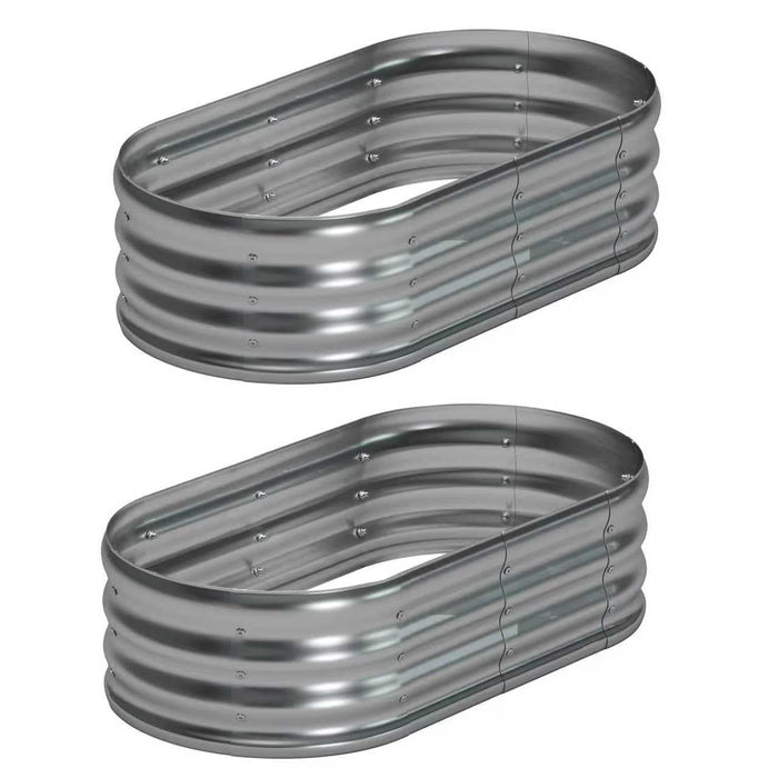 Foxlang 4x2x1ft(2 Pack) Galvanized Oval Raised Garden Bed,Outdoor Planter Box Metal Patio Kit Planting Bed for Vegetables Flowers Herb,Silver