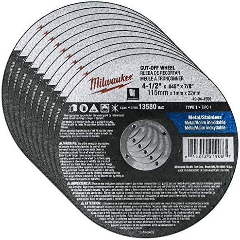 Milwaukee 10 Pack - 4 1 2 Cutting Wheels For Grinders - Aggressive Cutting For Metal & Stainless Steel - 4-1/2" x .045 x 7/8-Inch | Flat Cut Off Wheels
