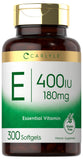 Carlyle Vitamin E Softgel Capsules 400 IU | 180mg | 300 Count | Non-GMO and Gluten Free Formula