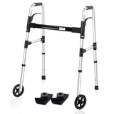 Loyoda FSA/HSA Eligible Folding Walker with 2 Skis and 5" Wheels, Lightweight Walkers for Seniors and Adults, Supports Up to 350 Pounds, Adjustable Height, Compact Standard Walker, Black