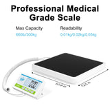 QP Medical Scale, 660lb x 10g/20g/50g High Accuracy Medical Grade Scale, Scale for Body Weight with Stainless Steel Platform, Digital Weight Scale, Switchable kg/oz/lb, Battery & AC Adapter Included