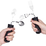 Weighted Utensils for Hand Tremors, Weighted Silverware for Parkinsons Patients Arthritic Hands, Built Up Utensils for Adults, Adaptive Eating Utensils (Black-Bendable Utensils)