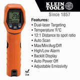 Klein Tools IR5 Dual Laser 12:1 Infrared Thermometer Digital Backlit & CL120VP Electrical Voltage Test Kit with Clamp Meter, Three Testers, Test Leads, Pouch and Batteries