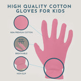 Gaxcoo Cottonnerie Kids 7 Pairs Pink 100% Premium Cotton Moisturizing Gloves for Kids: Dry Hands & Eczema | Overnight Lotion Treatment for Children, Girl & Boy | Reusable, Free Washing Bag, 4-7 Years