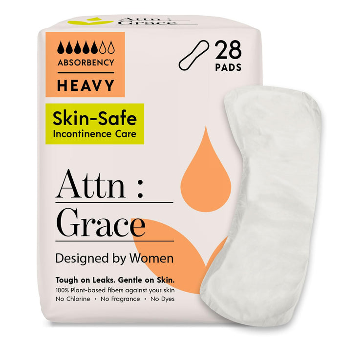 Attn: Grace Heavy Incontinence Pads for Women (28-Pack) - High Absorbency Protection for Heavy Bladder Leaks, Postpartum, or Postpartum/Discreet, 100% Breathable & Plant-Based/Soothes Skin